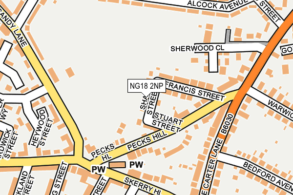 NG18 2NP map - OS OpenMap – Local (Ordnance Survey)