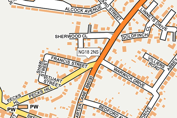 NG18 2NS map - OS OpenMap – Local (Ordnance Survey)