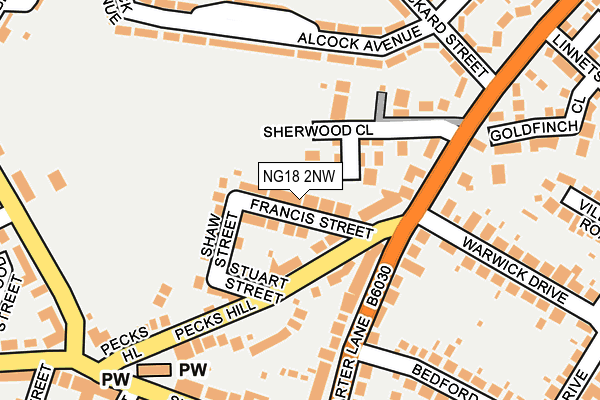 NG18 2NW map - OS OpenMap – Local (Ordnance Survey)