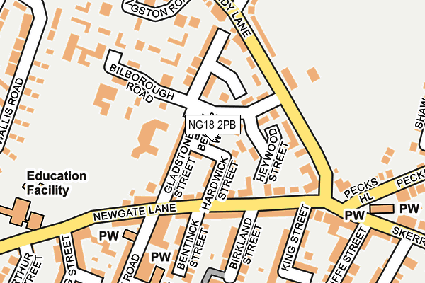 NG18 2PB map - OS OpenMap – Local (Ordnance Survey)