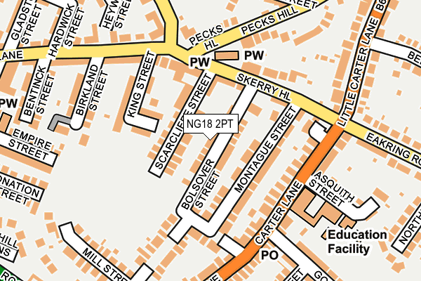 NG18 2PT map - OS OpenMap – Local (Ordnance Survey)