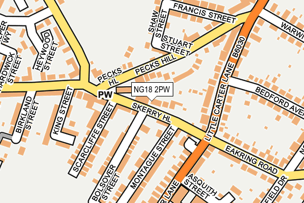 NG18 2PW map - OS OpenMap – Local (Ordnance Survey)