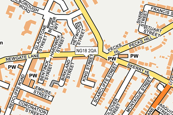 NG18 2QA map - OS OpenMap – Local (Ordnance Survey)