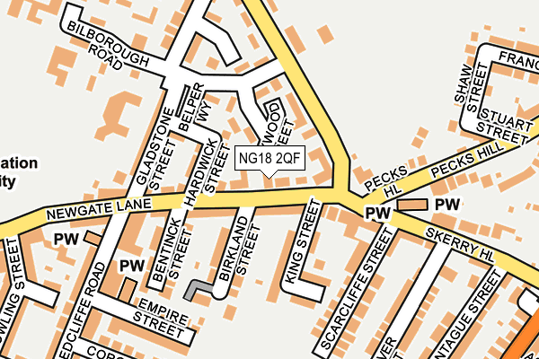 NG18 2QF map - OS OpenMap – Local (Ordnance Survey)