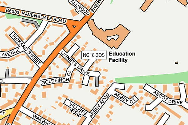 NG18 2QS map - OS OpenMap – Local (Ordnance Survey)