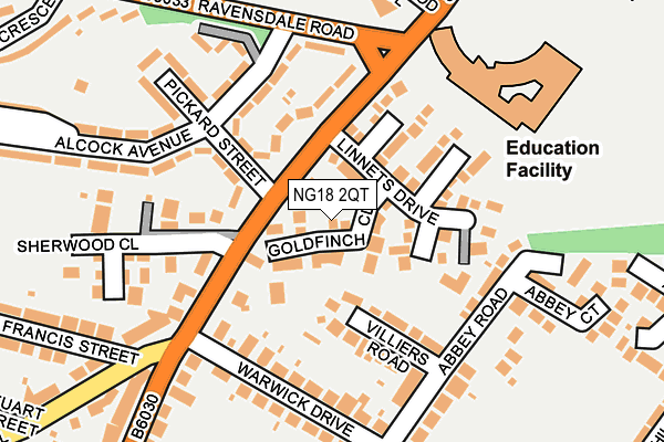 NG18 2QT map - OS OpenMap – Local (Ordnance Survey)