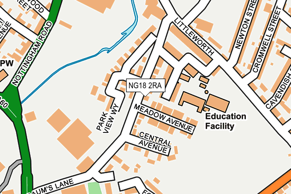 NG18 2RA map - OS OpenMap – Local (Ordnance Survey)