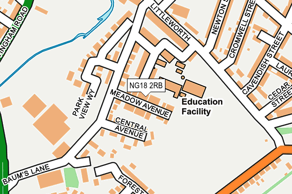 NG18 2RB map - OS OpenMap – Local (Ordnance Survey)