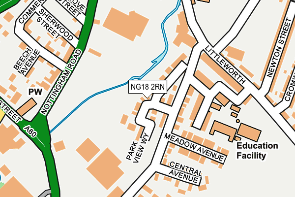 NG18 2RN map - OS OpenMap – Local (Ordnance Survey)