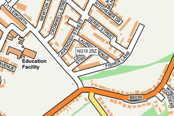 NG18 2RZ map - OS OpenMap – Local (Ordnance Survey)