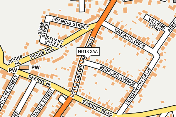 NG18 3AA map - OS OpenMap – Local (Ordnance Survey)