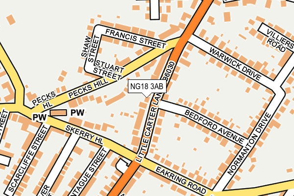 NG18 3AB map - OS OpenMap – Local (Ordnance Survey)