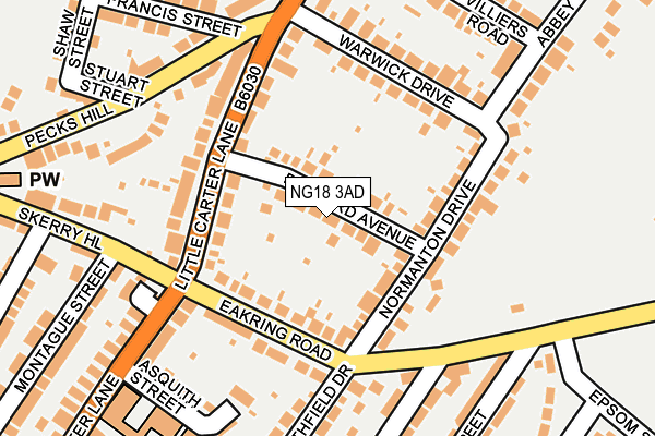 NG18 3AD map - OS OpenMap – Local (Ordnance Survey)