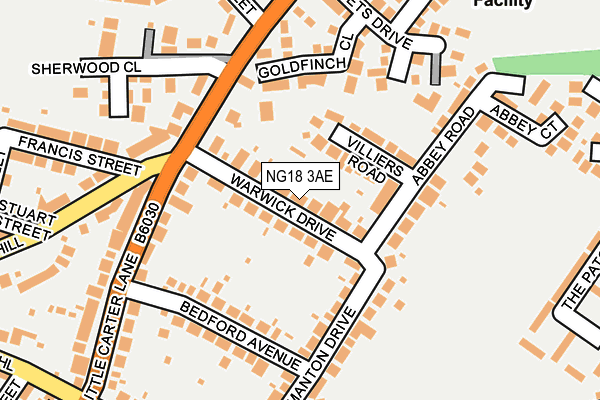 NG18 3AE map - OS OpenMap – Local (Ordnance Survey)