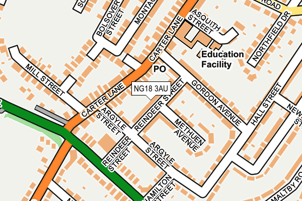 NG18 3AU map - OS OpenMap – Local (Ordnance Survey)