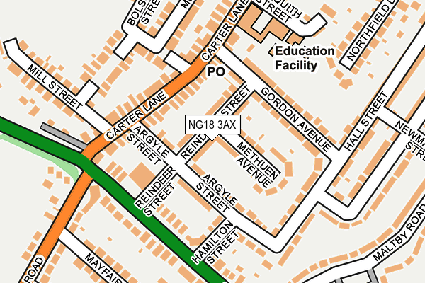 NG18 3AX map - OS OpenMap – Local (Ordnance Survey)