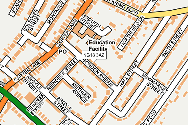 NG18 3AZ map - OS OpenMap – Local (Ordnance Survey)