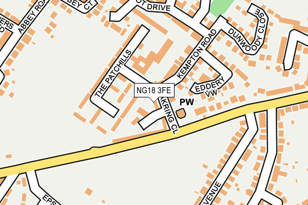 NG18 3FE map - OS OpenMap – Local (Ordnance Survey)