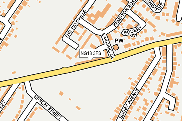 NG18 3FS map - OS OpenMap – Local (Ordnance Survey)