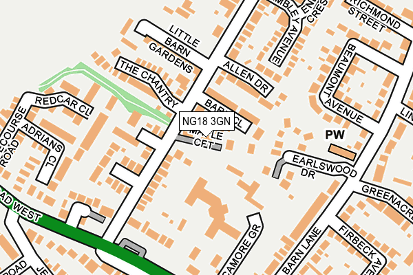 NG18 3GN map - OS OpenMap – Local (Ordnance Survey)