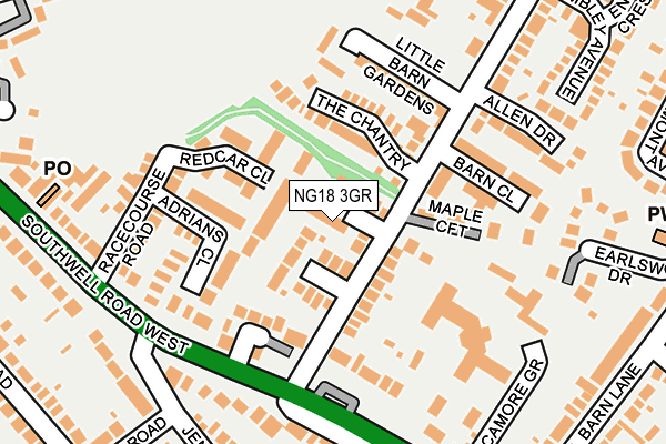 NG18 3GR map - OS OpenMap – Local (Ordnance Survey)