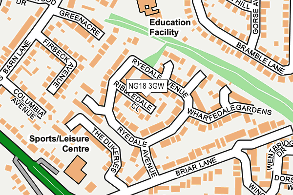 NG18 3GW map - OS OpenMap – Local (Ordnance Survey)