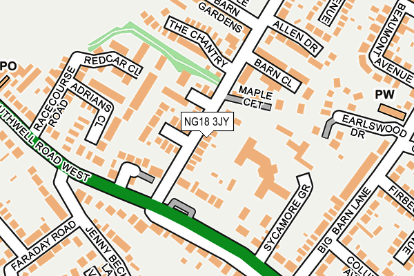 NG18 3JY map - OS OpenMap – Local (Ordnance Survey)