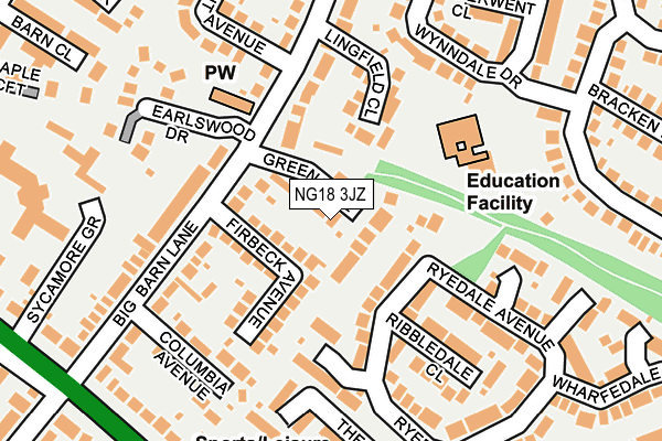 NG18 3JZ map - OS OpenMap – Local (Ordnance Survey)