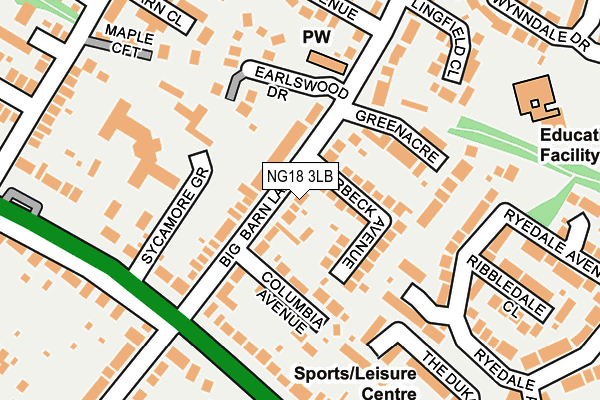 NG18 3LB map - OS OpenMap – Local (Ordnance Survey)