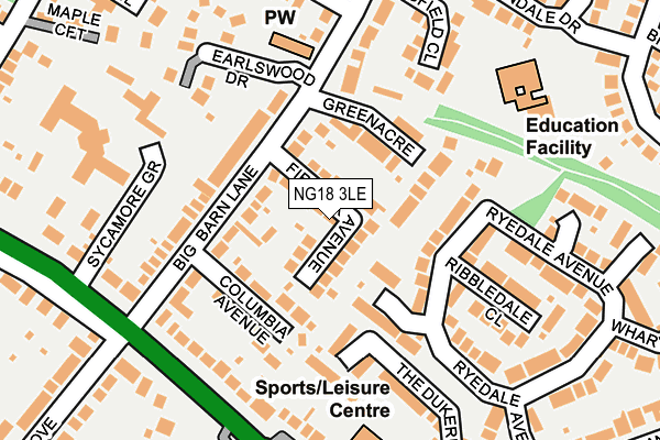 NG18 3LE map - OS OpenMap – Local (Ordnance Survey)