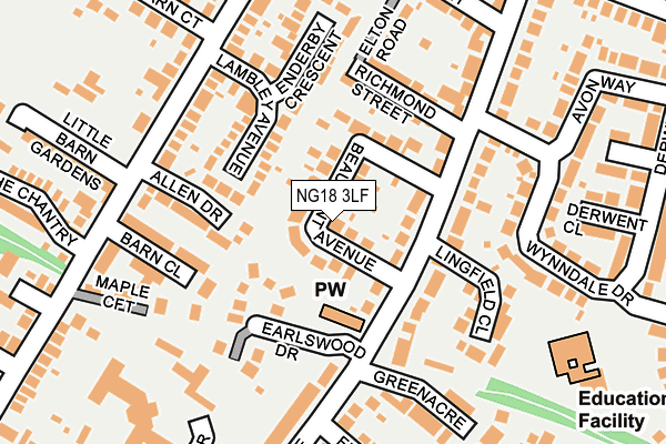 NG18 3LF map - OS OpenMap – Local (Ordnance Survey)