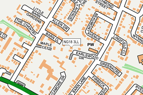 NG18 3LL map - OS OpenMap – Local (Ordnance Survey)