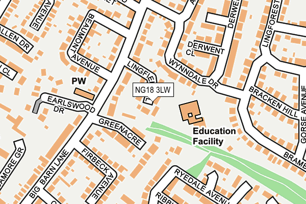 NG18 3LW map - OS OpenMap – Local (Ordnance Survey)