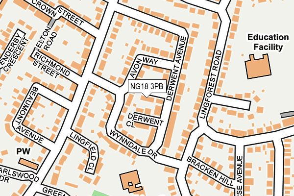 NG18 3PB map - OS OpenMap – Local (Ordnance Survey)