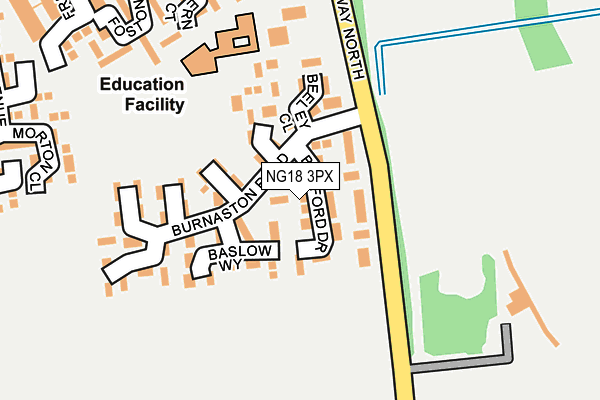 NG18 3PX map - OS OpenMap – Local (Ordnance Survey)