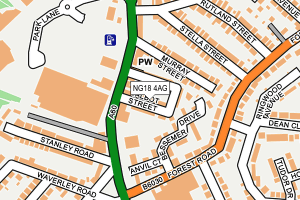 NG18 4AG map - OS OpenMap – Local (Ordnance Survey)