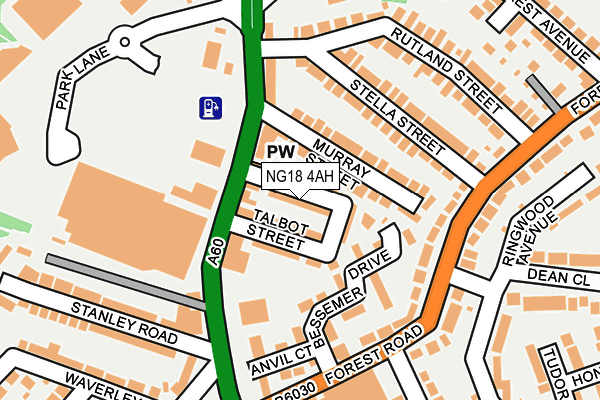 NG18 4AH map - OS OpenMap – Local (Ordnance Survey)