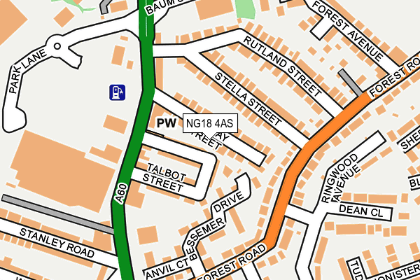 NG18 4AS map - OS OpenMap – Local (Ordnance Survey)