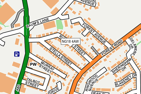NG18 4AW map - OS OpenMap – Local (Ordnance Survey)