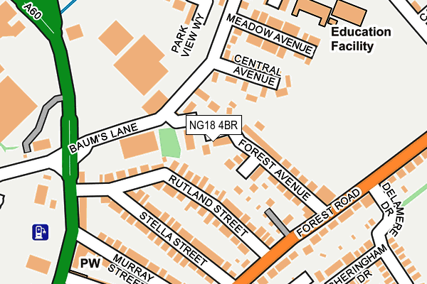 NG18 4BR map - OS OpenMap – Local (Ordnance Survey)