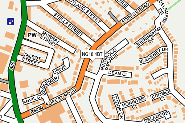 NG18 4BT map - OS OpenMap – Local (Ordnance Survey)