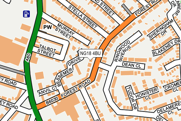 NG18 4BU map - OS OpenMap – Local (Ordnance Survey)