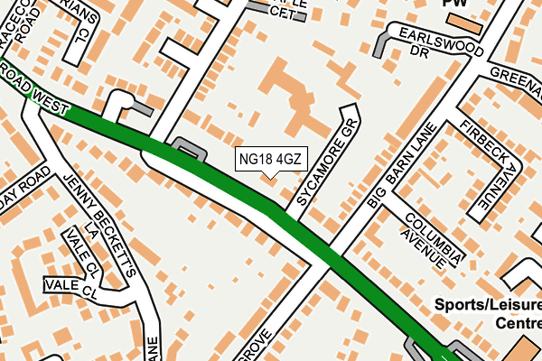 NG18 4GZ map - OS OpenMap – Local (Ordnance Survey)