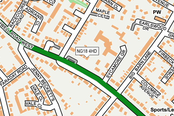 NG18 4HD map - OS OpenMap – Local (Ordnance Survey)