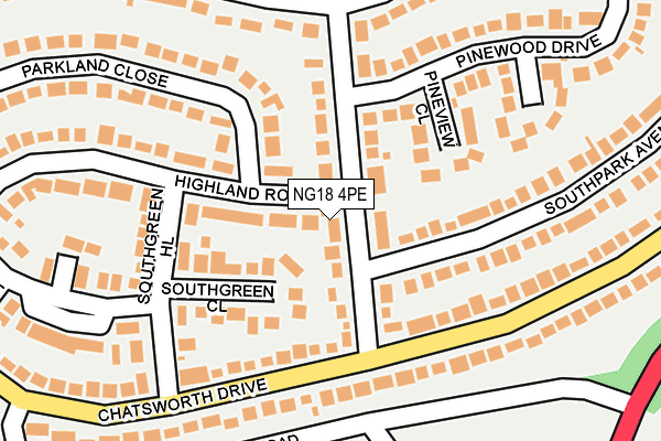 NG18 4PE map - OS OpenMap – Local (Ordnance Survey)