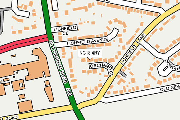 NG18 4RY map - OS OpenMap – Local (Ordnance Survey)