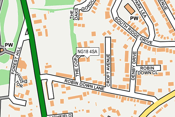 NG18 4SA map - OS OpenMap – Local (Ordnance Survey)