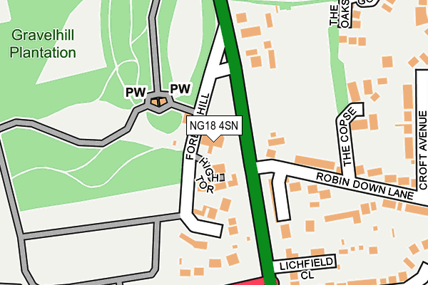 NG18 4SN map - OS OpenMap – Local (Ordnance Survey)
