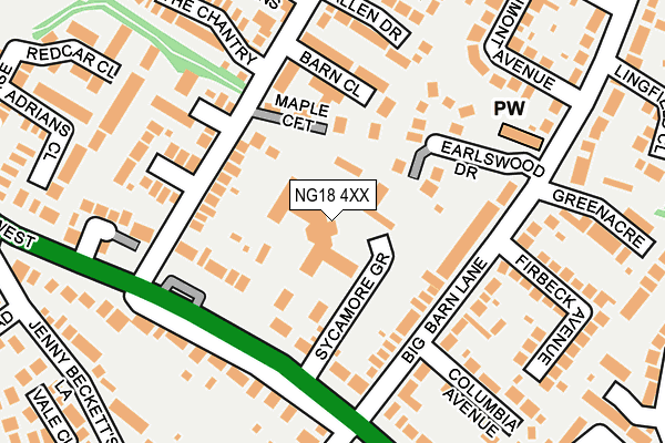 NG18 4XX map - OS OpenMap – Local (Ordnance Survey)