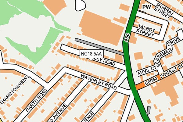 NG18 5AA map - OS OpenMap – Local (Ordnance Survey)